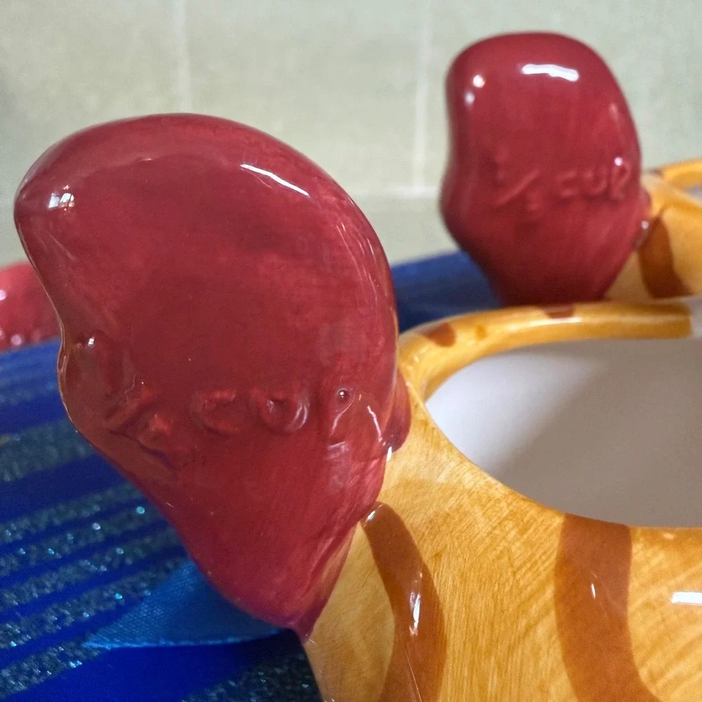 Ceramic Rooster Measuring Cups Set of 4 Farmhouse Kitchen Decor Yellow Red